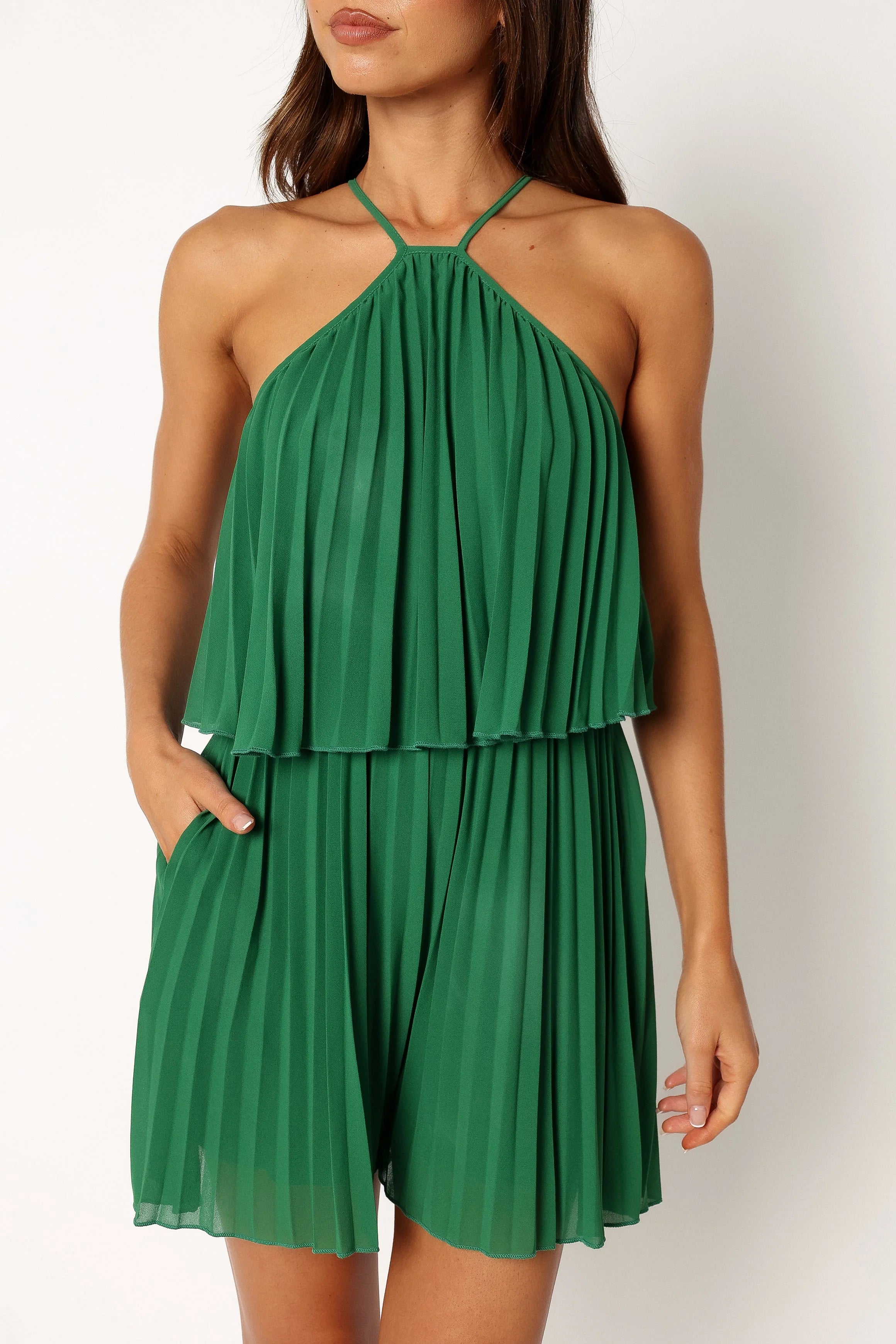 Magnolia Pleat Romper Green