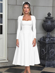 Long Sleeve Square Neck Corset A Line Maxi Dress Ruffle Flowy Formal Long Dresses