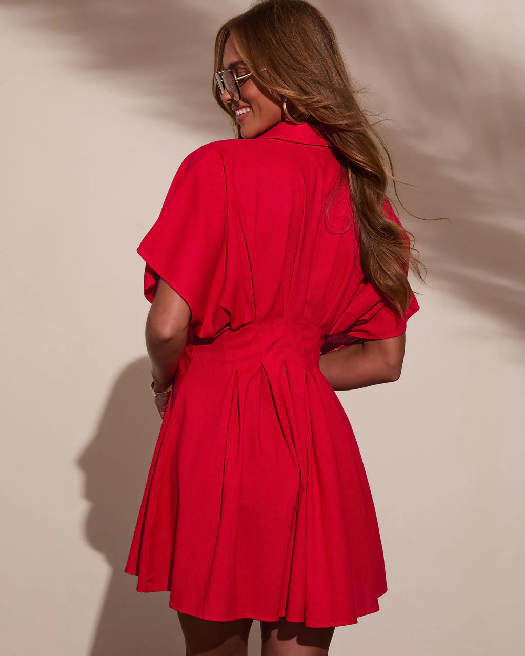 Stacie Pleated Mini Shirt Dress