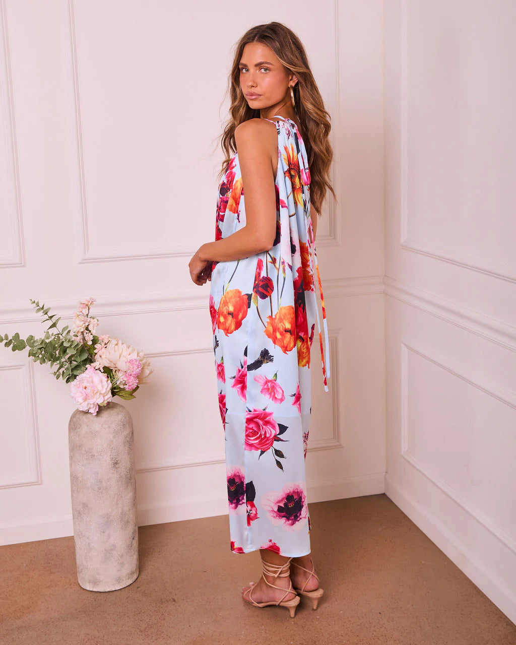 Silken Garden Draped Floral One Shoulder Maxi Dress