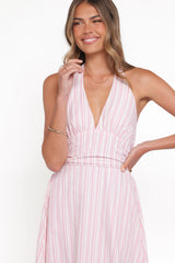 Marie Halterneck Maxi Dress Pink Stripe