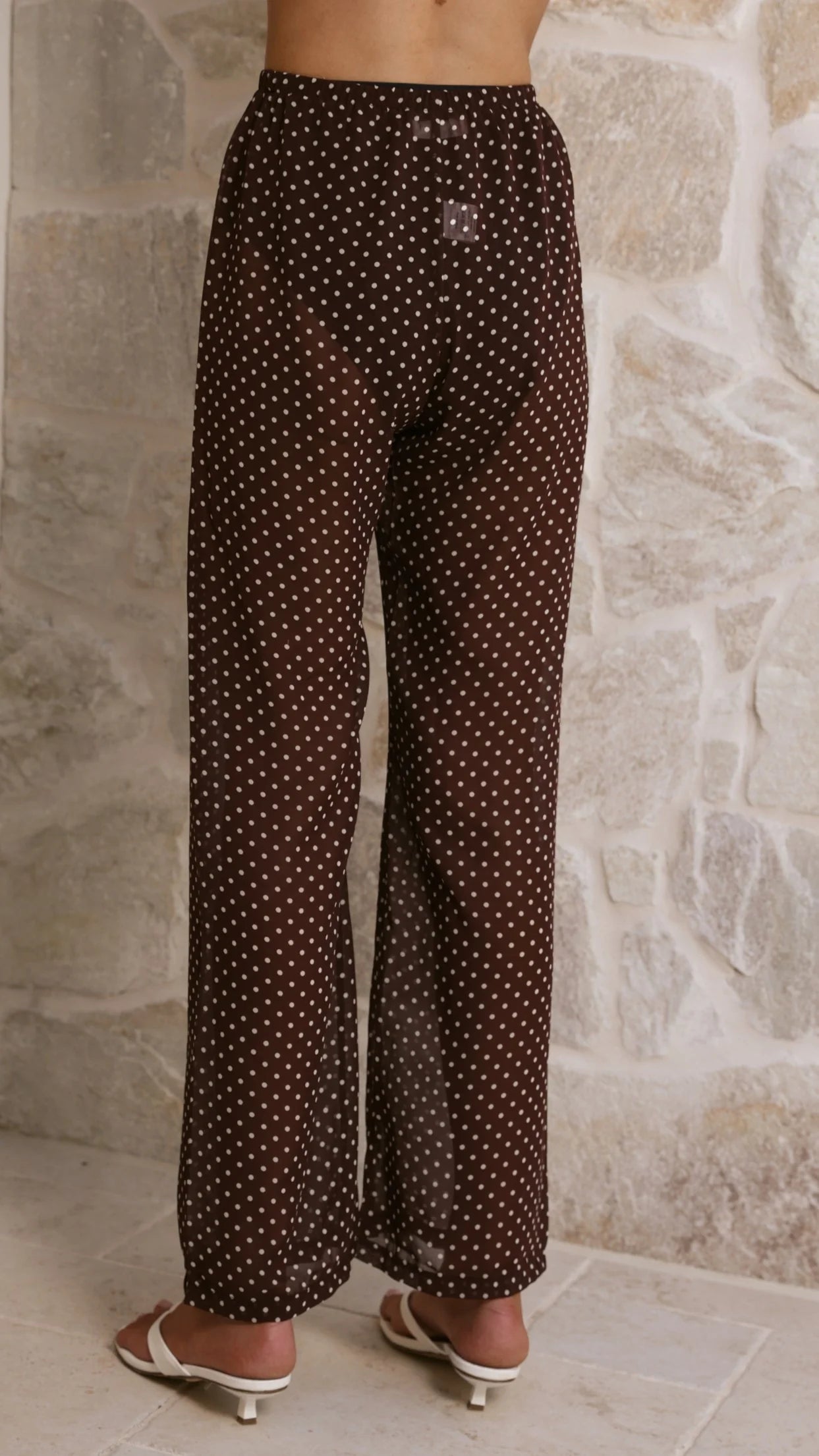 Reda Semi Sheer Pants Chocolate White Spot