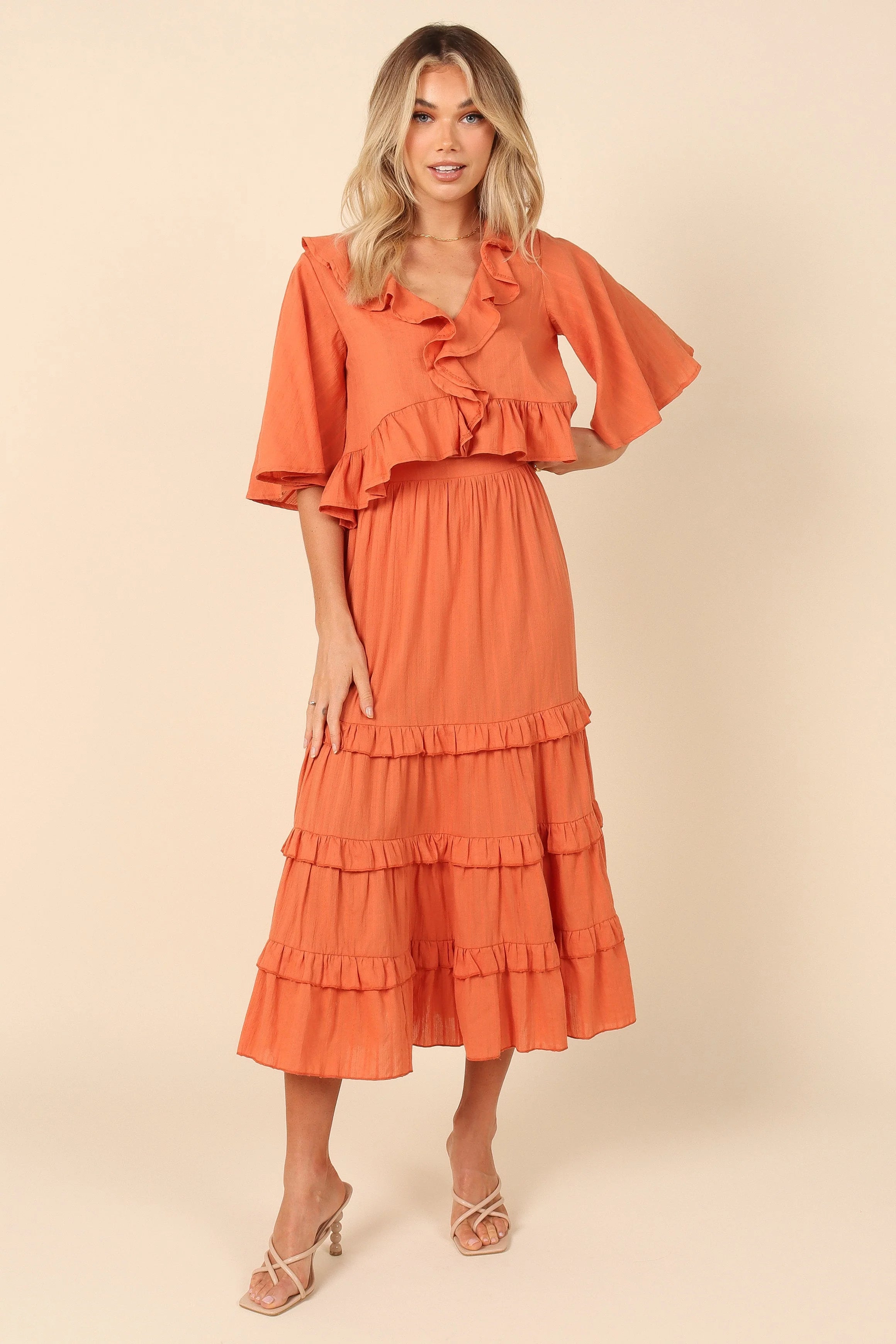 Sheridan Cropped Ruffle Top Rust