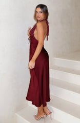 Guess You Miss Me Halter Midi Dress Burgundy Pink Dot