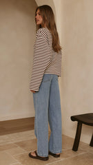 Solana Long Sleeve Top Choc White Stripe