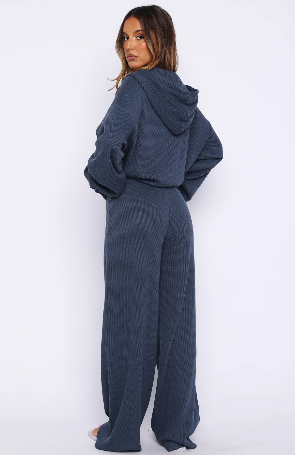 Leave Me Out Of It Waffle Wide Leg Sweatpants Navy