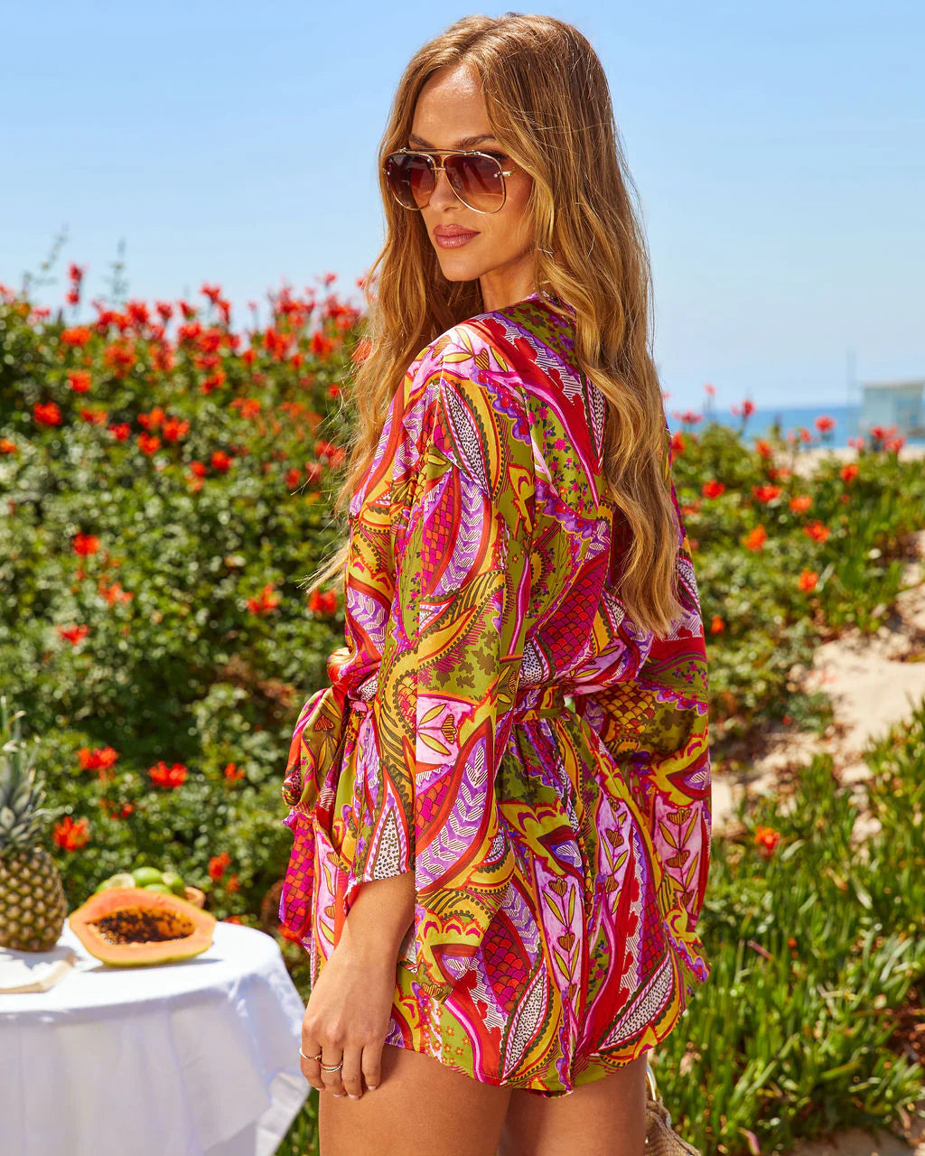Palm Canyon Satin Tie Waist Romper