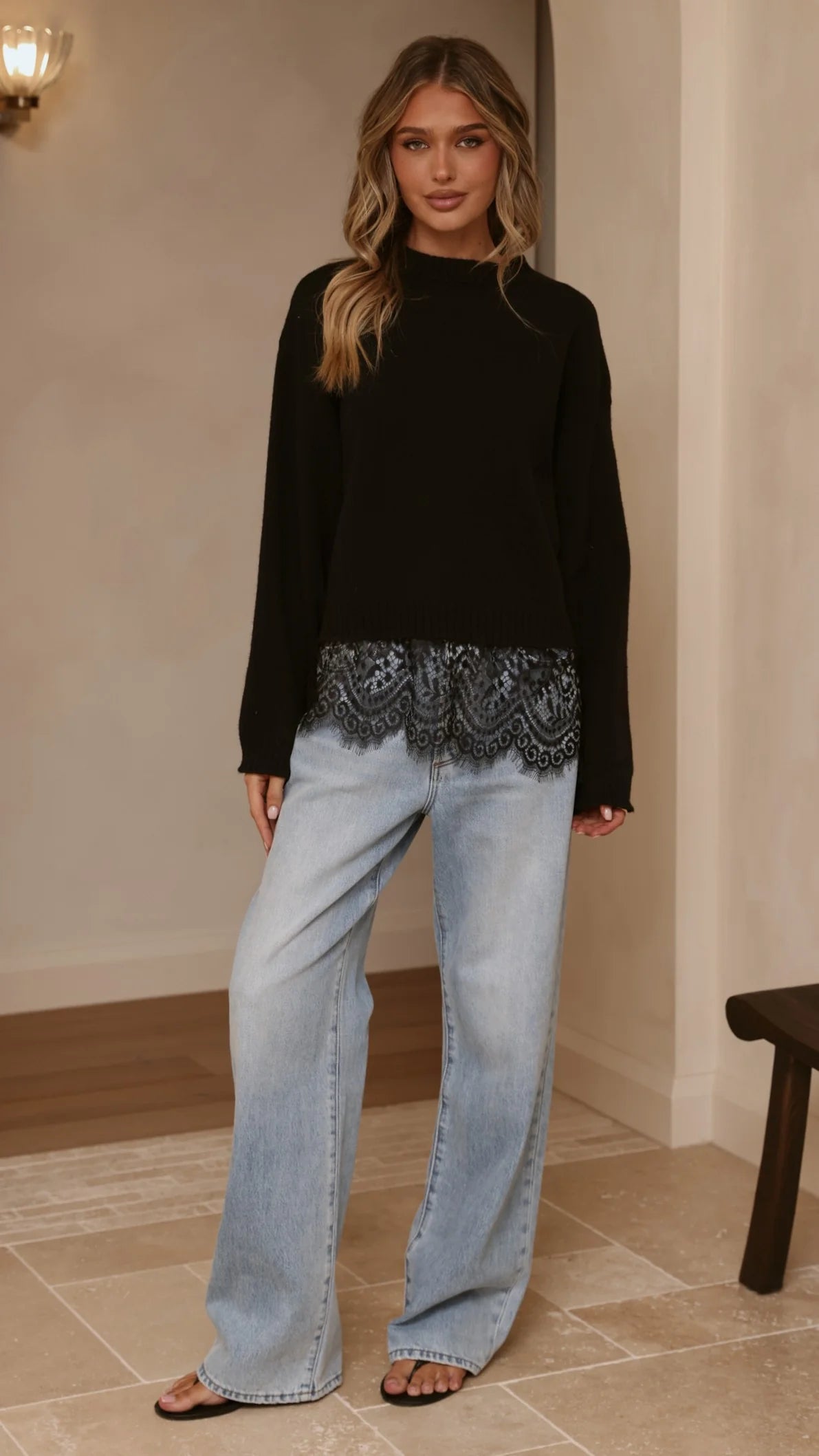 Kylan Lace Trim Sweater Black