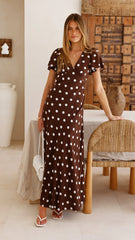 Rayne Maxi Dress Brown White Polka