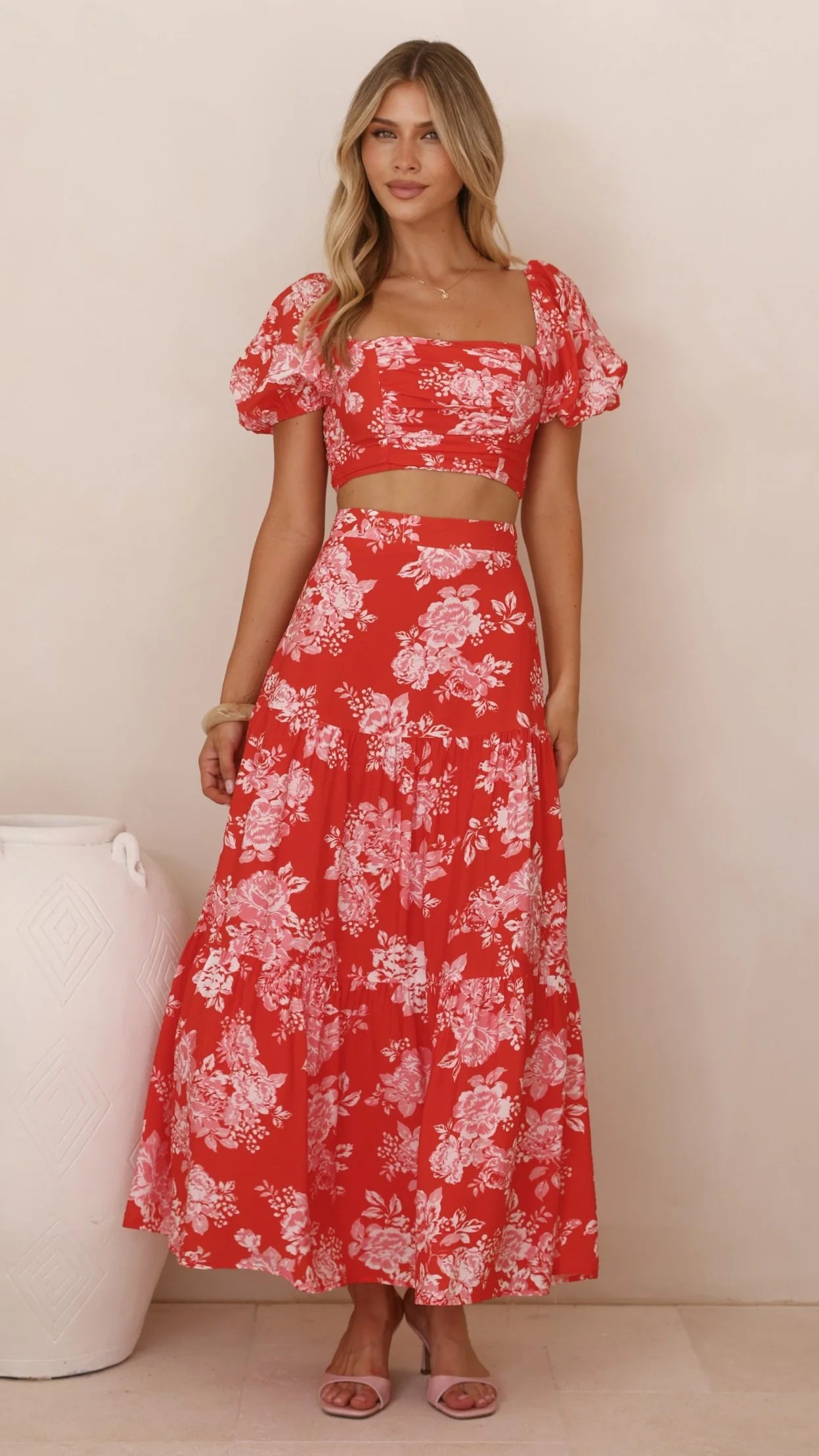 Calla Top and Maxi Skirt Set Red Floral