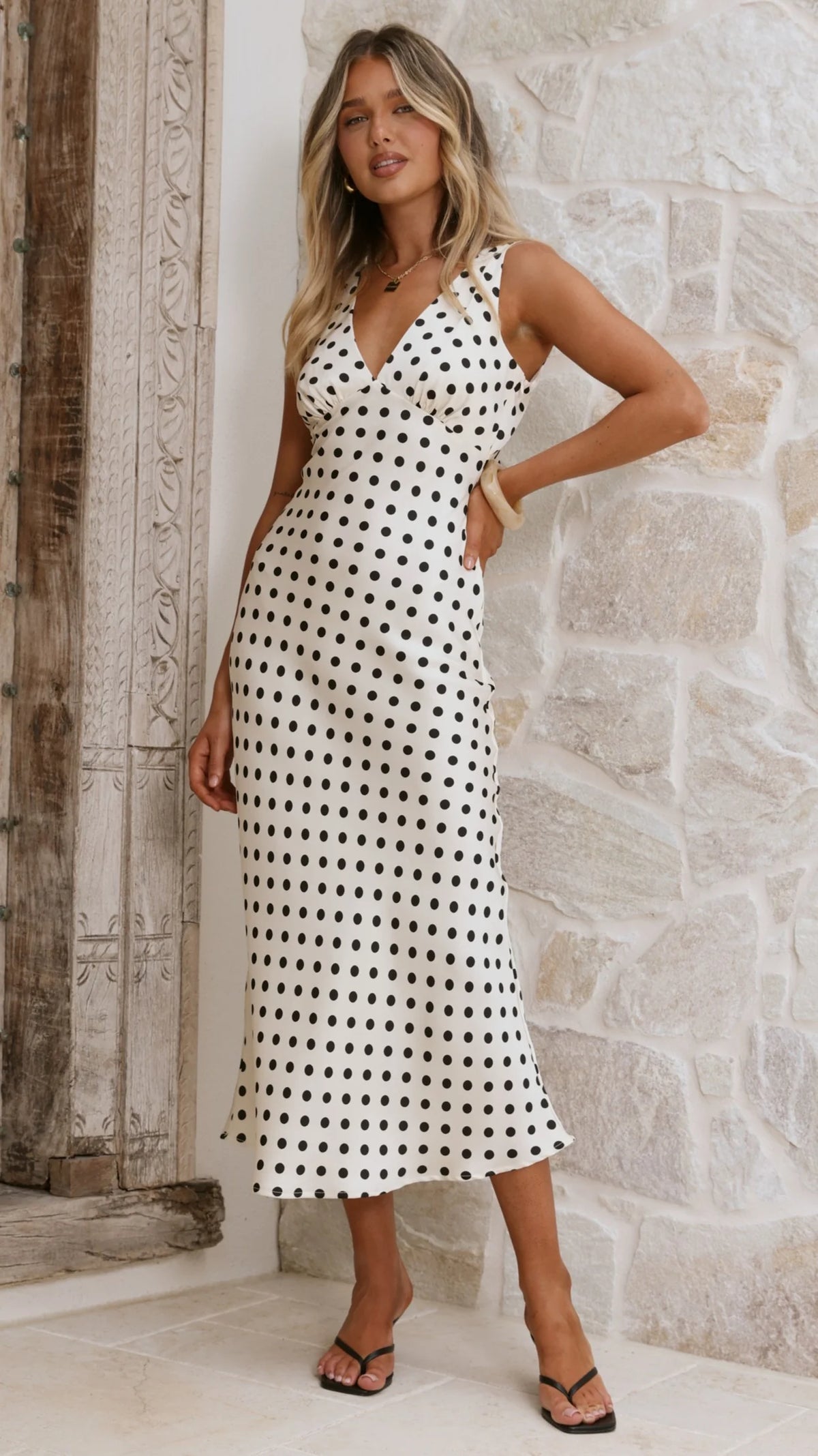 Daphne Maxi Dress Cream Polka
