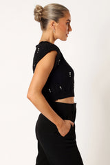 Malani Beaded Top Black