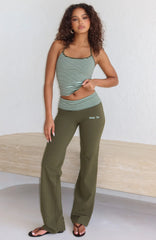 Lucky Charm Fold Over Pants Khaki Mint Stripe