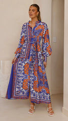 Tasha Maxi Dress Blue Orange Print