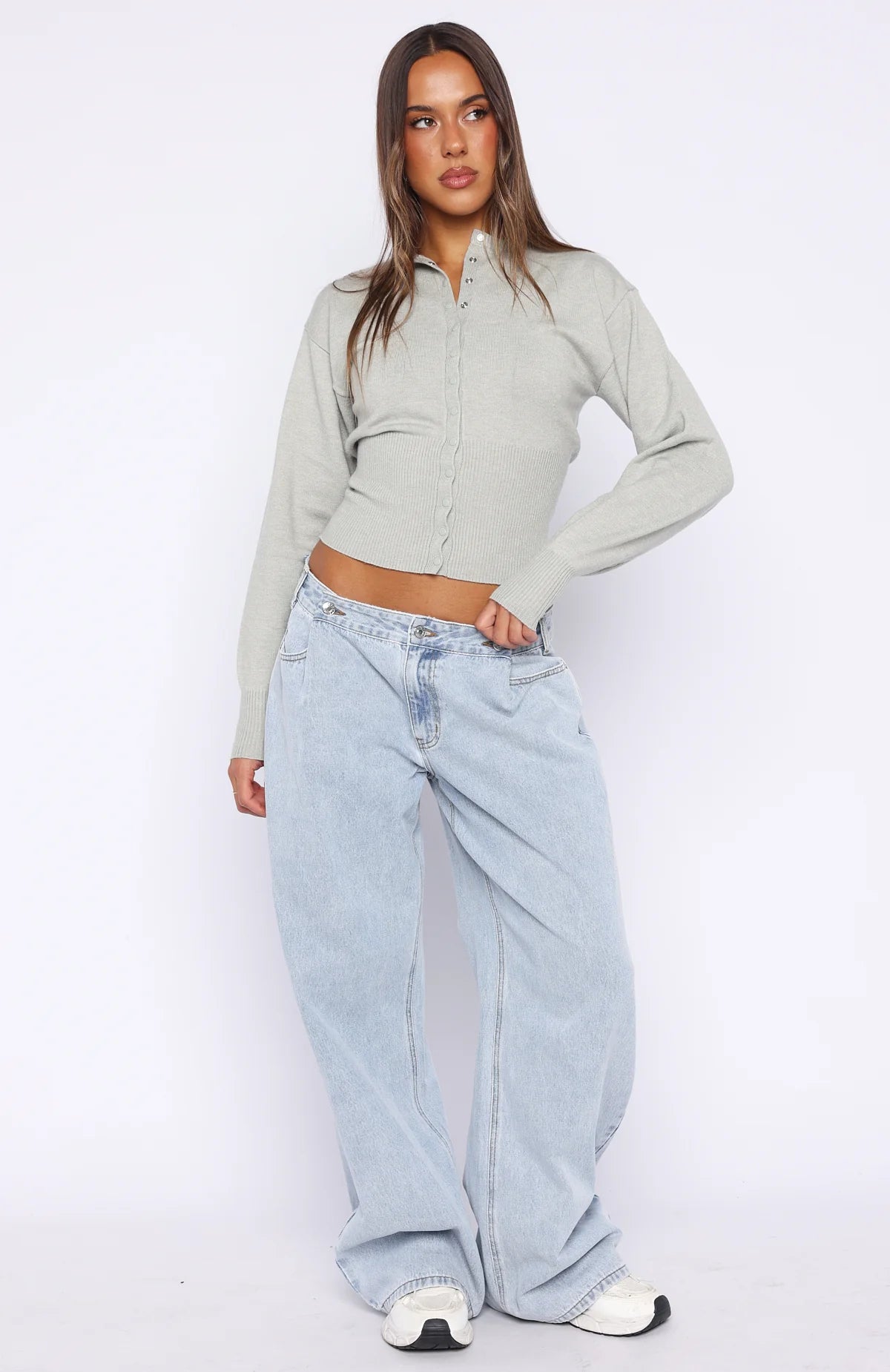 Cindy Cinched Knit Top Grey