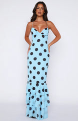 Power Ballad Maxi Dress Baby Blue Choc Polka Dot