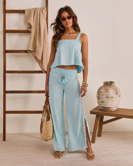Sunlit Palm Eyelet Trim Top