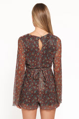 Rhiannon Long Sleeve Romper Brown Floral