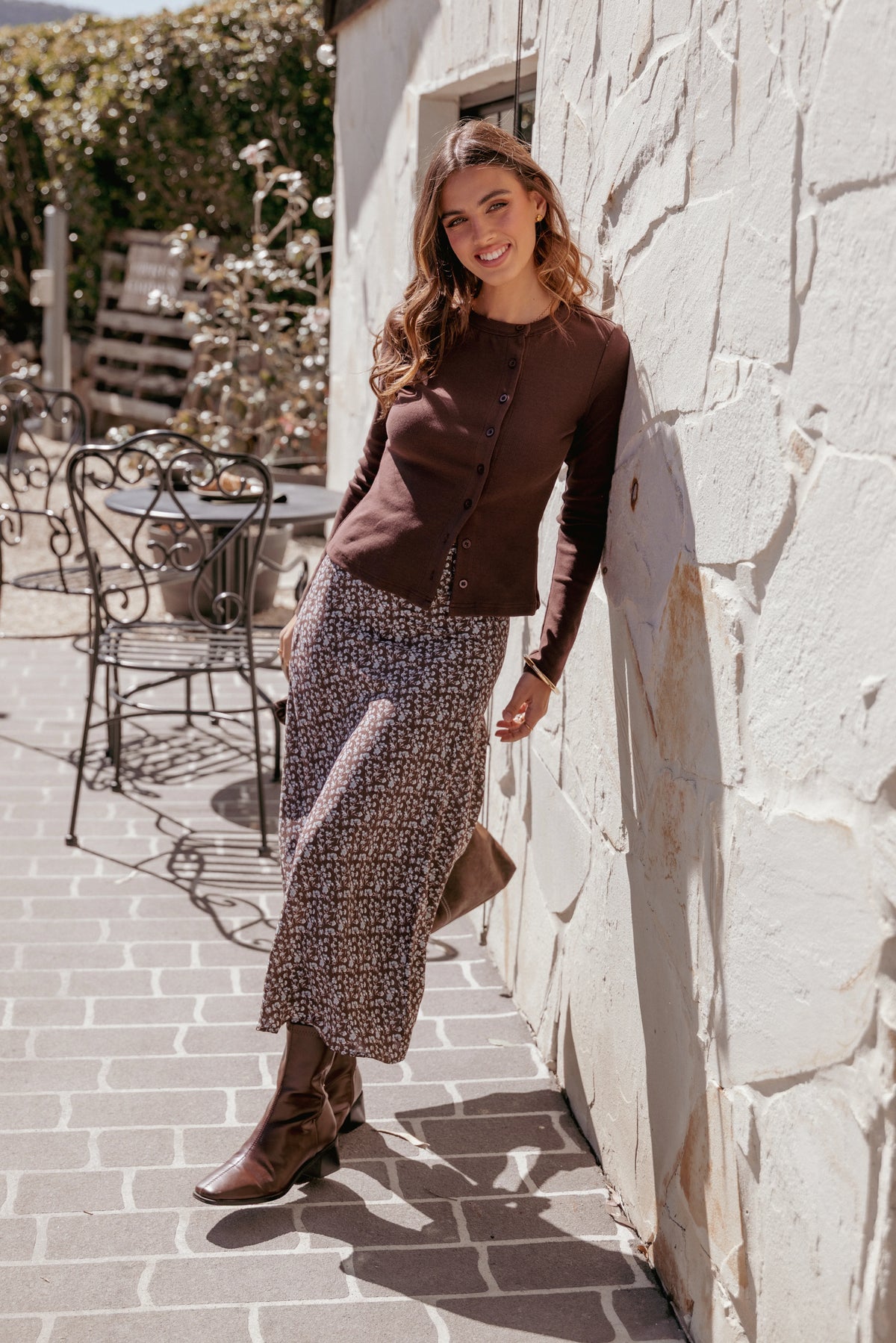 Willow Midi Skirt Brown Blue Floral