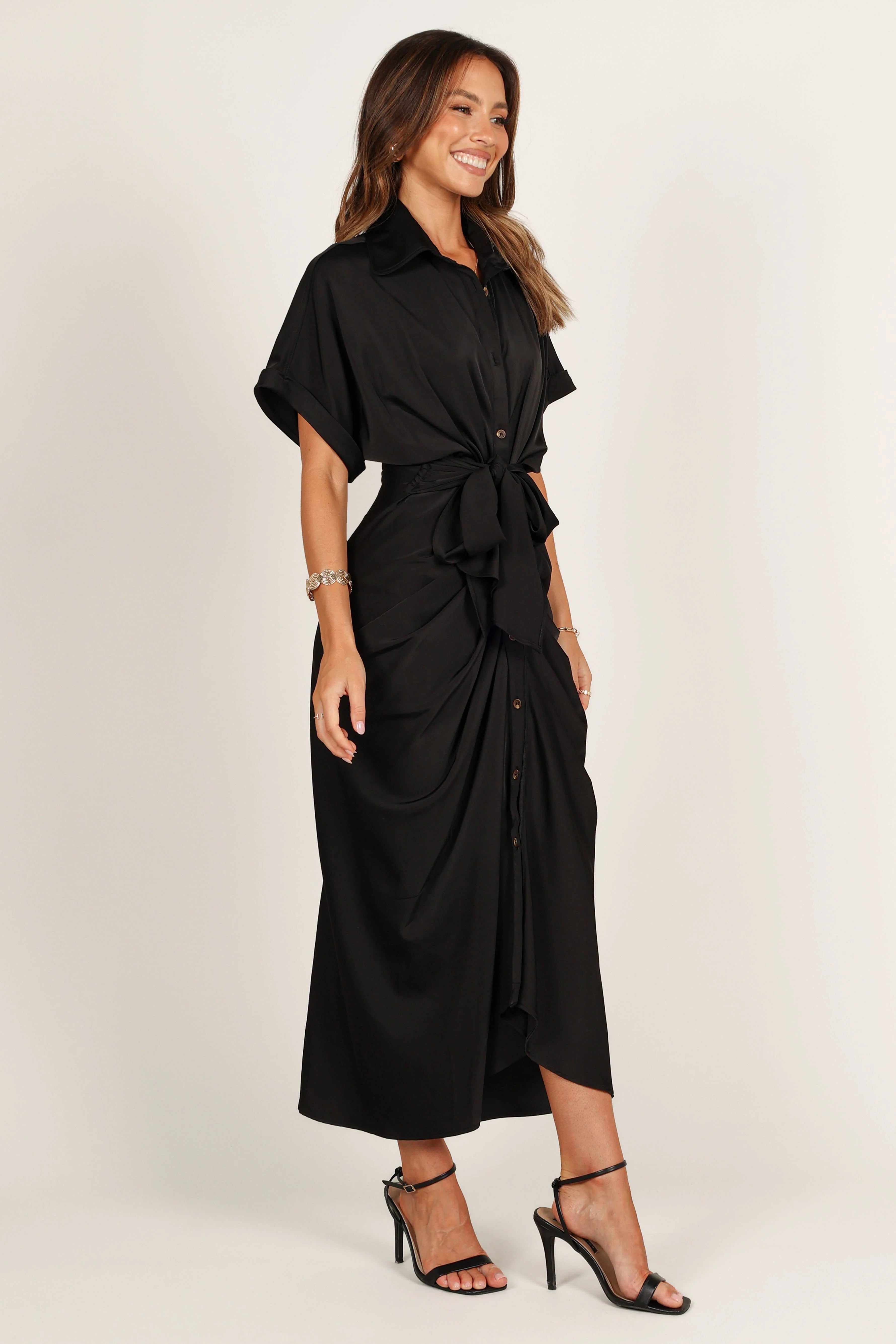 Stefan Wrap Front Midi Dress Black