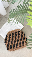Eadie Crochet Weave Framed Clutch Black Natural