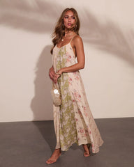 Daytime Glow Floral Color Block Maxi Dress