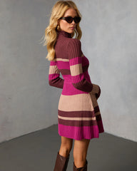 Noeme Striped Mock Neck Knit Mini Dress