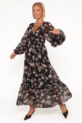 Evian Long Sleeve Maxi Dress Black Floral
