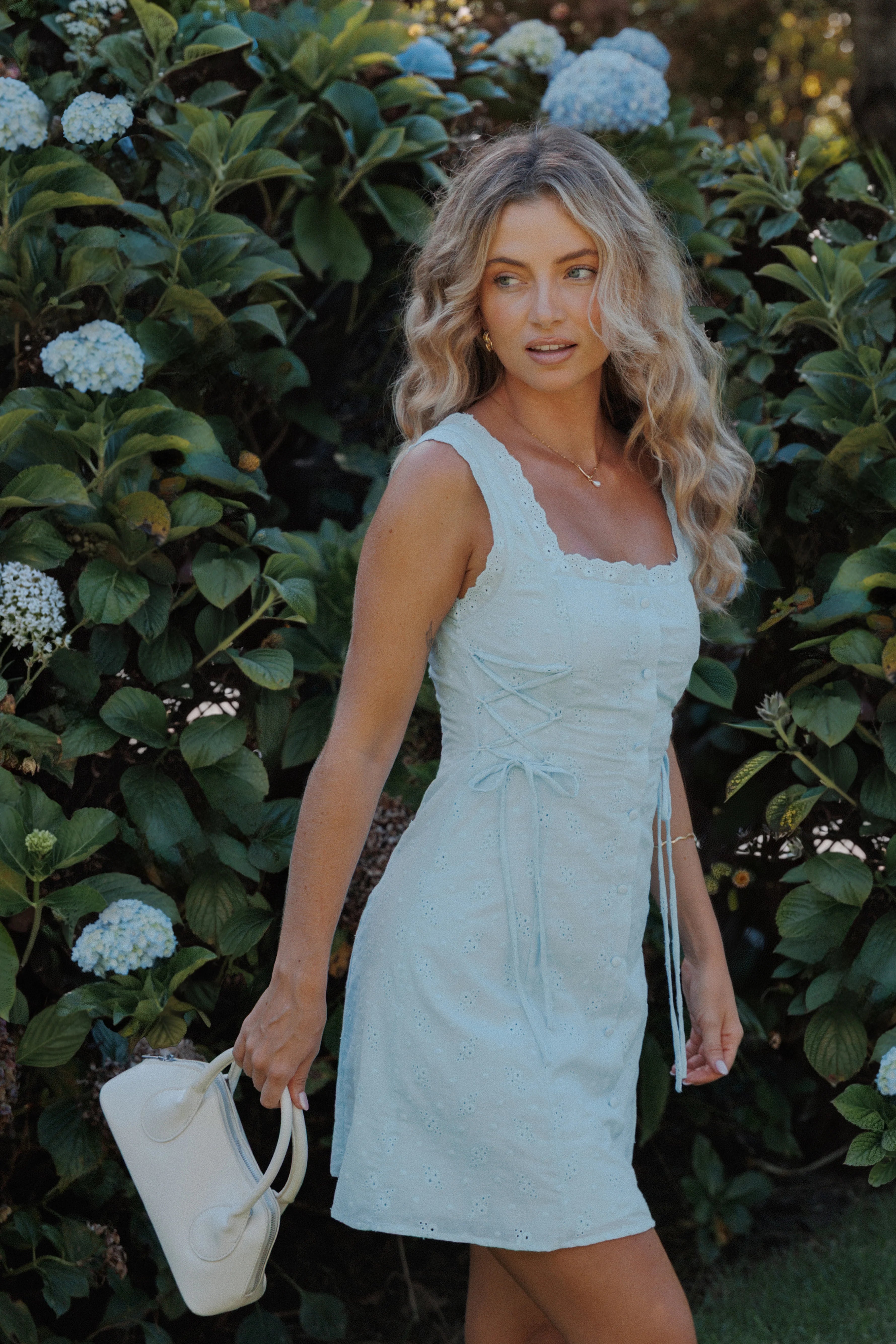 Davida Mini Dress Pale Blue Broderie
