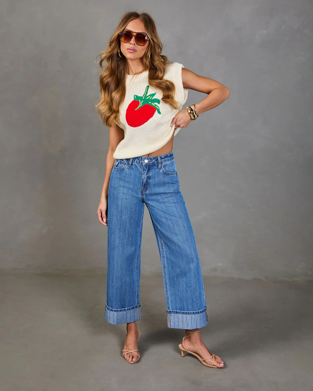 Ladena Rigid High Rise Wide Leg Cuffed Jeans