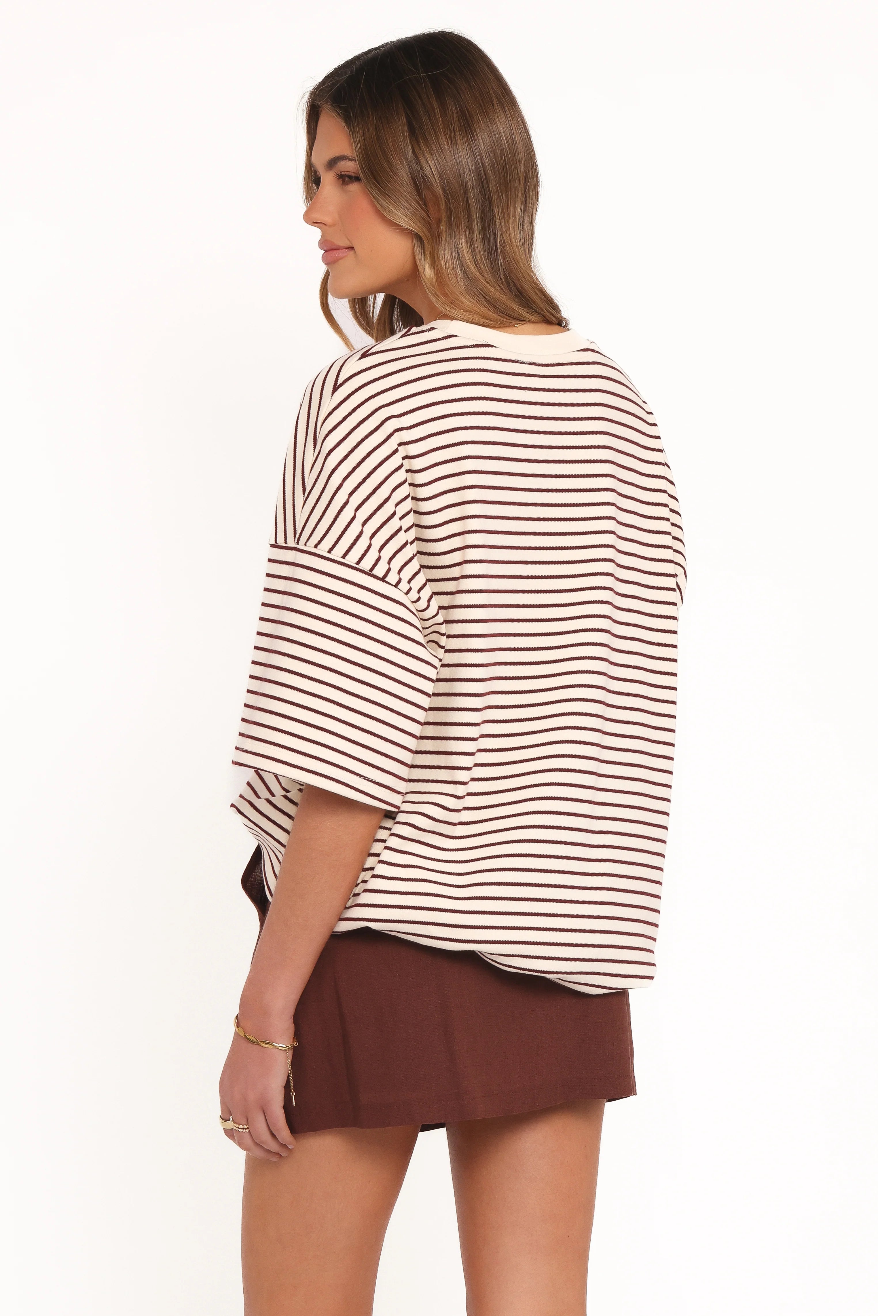 Wilda Oversized Tee Cream Tan Stripe