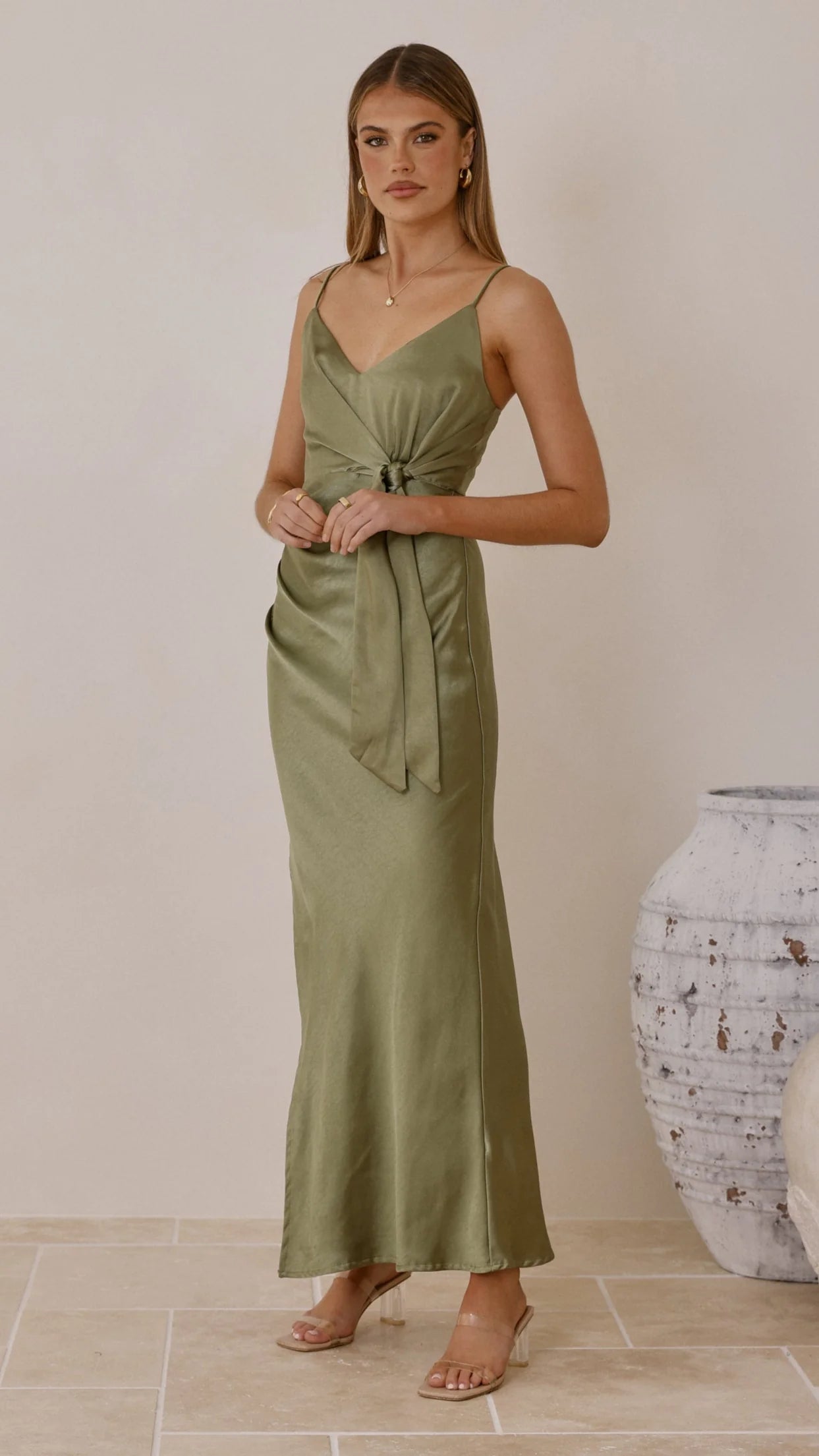 Yasmeen Tie Front Maxi Dress Olive