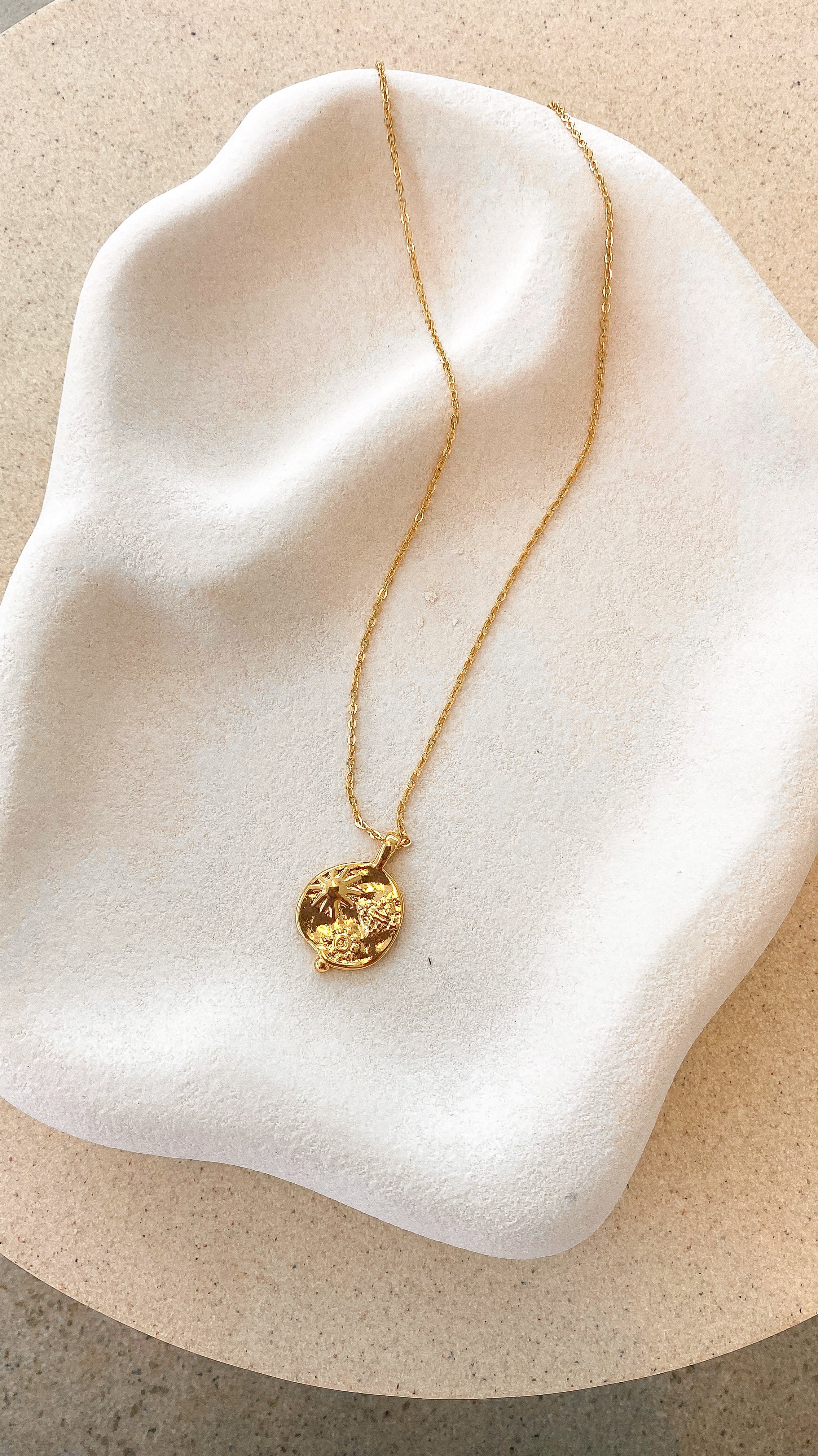 Ocean Coin Charm Necklace Gold