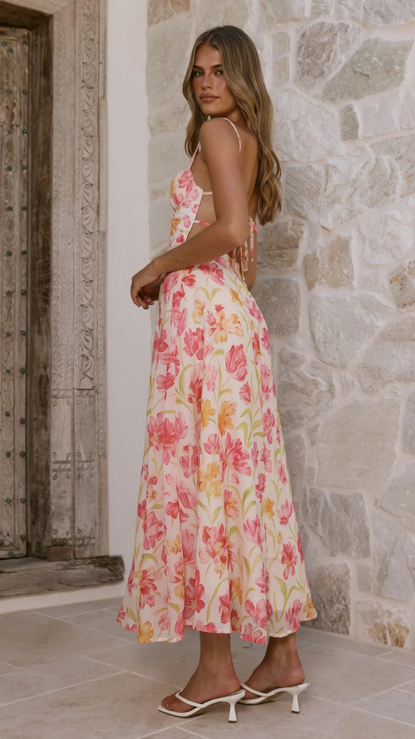 Rahima Maxi Dress Pink Yellow Flower