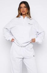 Cant Be Changed Oversized Henley Sweater Grey Marle