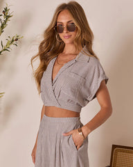 Thea Striped Short Sleeve Wrap Crop Top