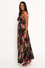 Angelique Strapless Maxi Dress Grey Blurred Floral