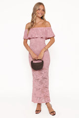 Mirelle Off Shoulder Lace Maxi Dress Pink