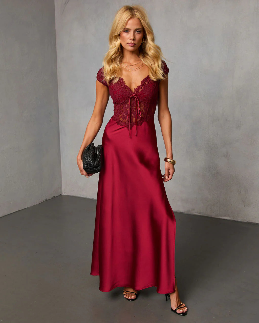 Polished Romance Lace Satin Maxi Dress