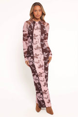 Bellatrix Spliced Maxi Dress Pink Brown Floral