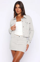 Mariah Striped Denim Jacket Grey White