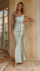 Yasmeen Tie Front Maxi Dress Sage