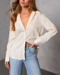 Quiet Reserve Pinstripe Button Down Top