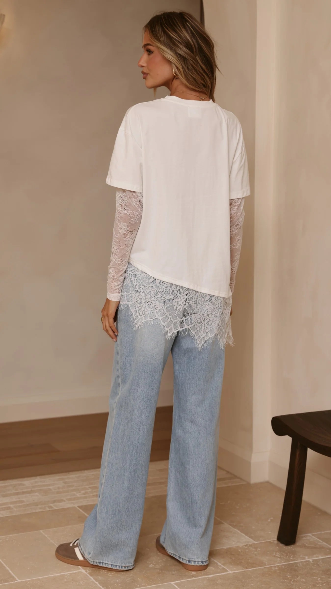 Quinn Lace Long Sleeve Top White