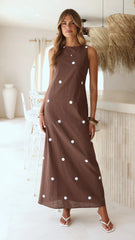 Vana Maxi Dress Brown White Polka
