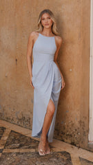 Genevieve Boat Neck Maxi Dress Blue