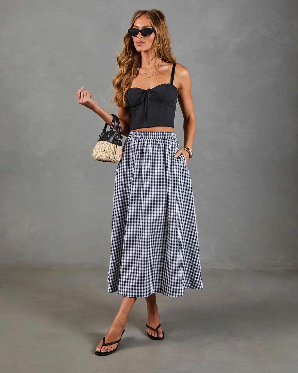 Heritage Club Gingham Print Midi Skirt