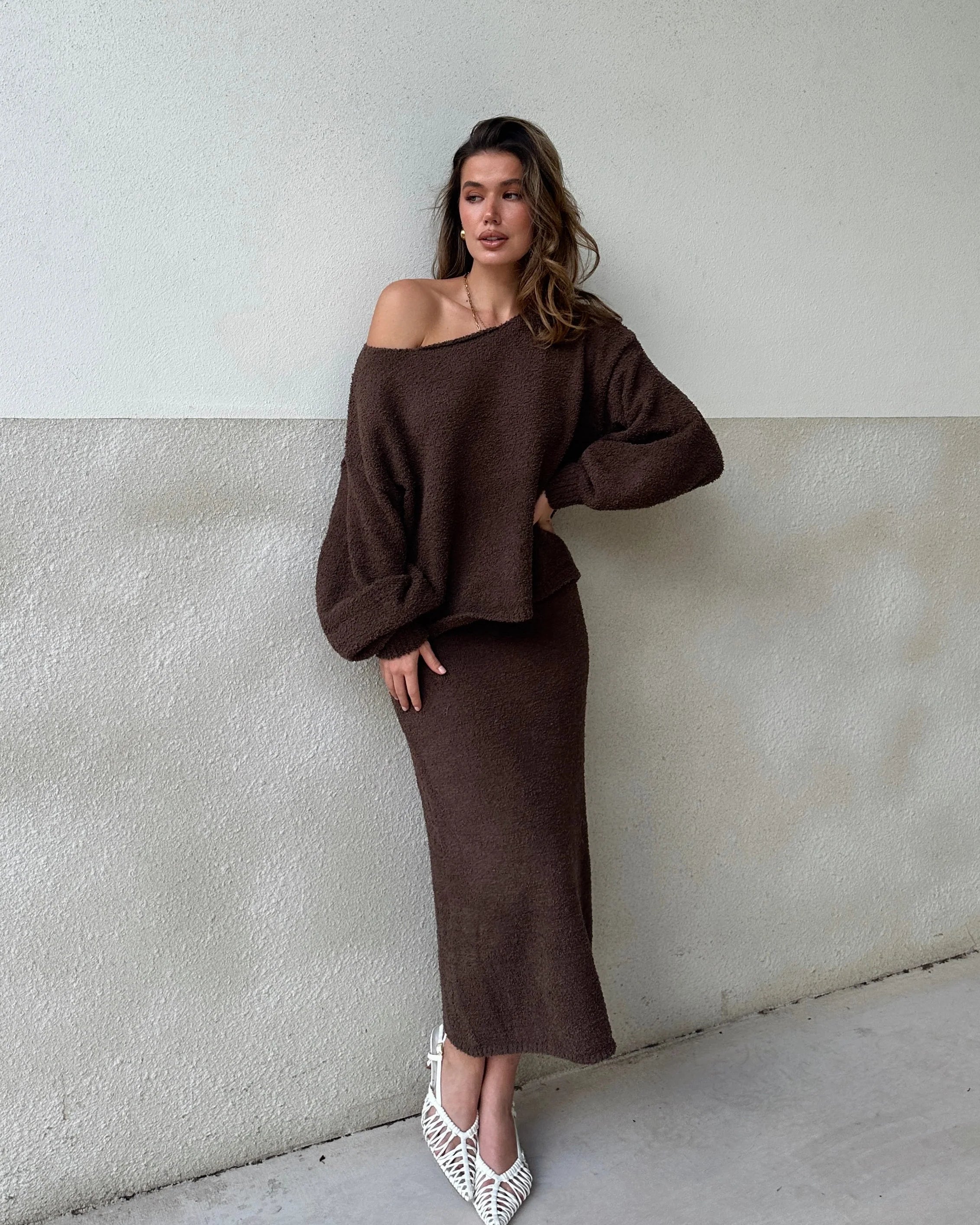 Cohen Knit Midi Skirt Chocolate