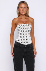Tell Me A Secret Strapless Bustier White Black Polka Dot