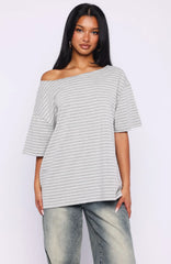 Give Me Options Off Shoulder Tee Grey White Stripe